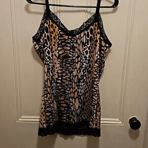 Fashion Bug Cheetah Print Black Lace Camisole Large